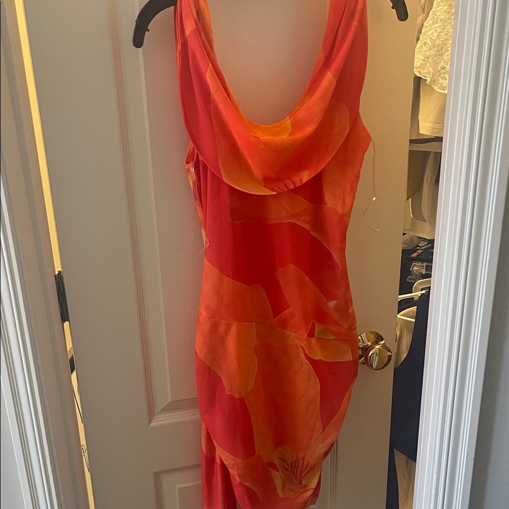 Peppermayo Vibrant Red-Orange Backless Dress
